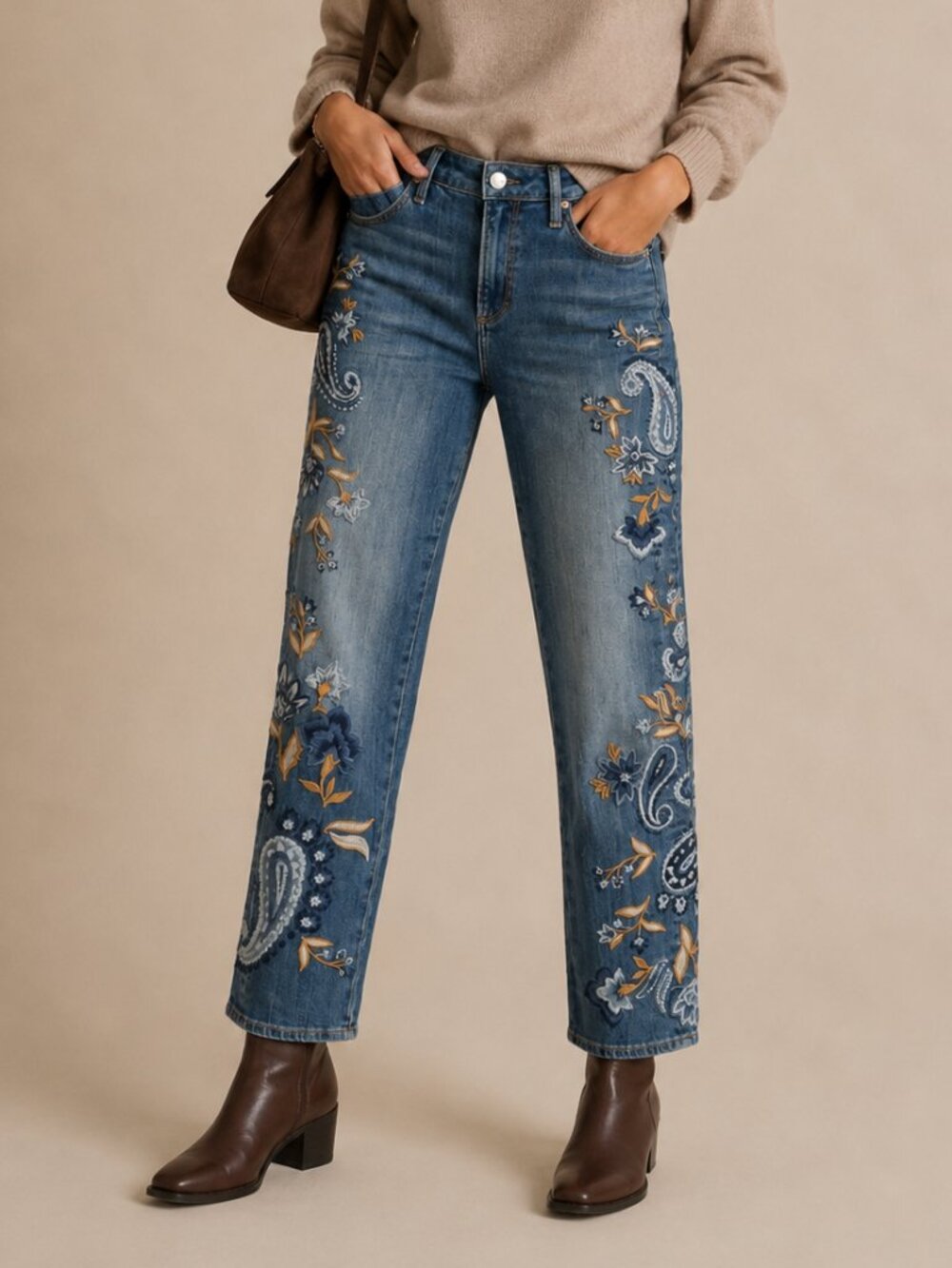 Anthropologie Driftwood Embroidered Jackie High Rise Jeans Sz 26